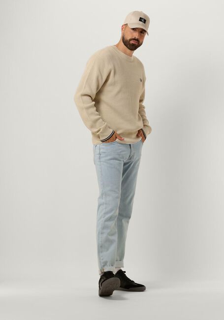 Beige FRED PERRY Pullover WAFFLE STITCH CREW NECK JUMPER - large