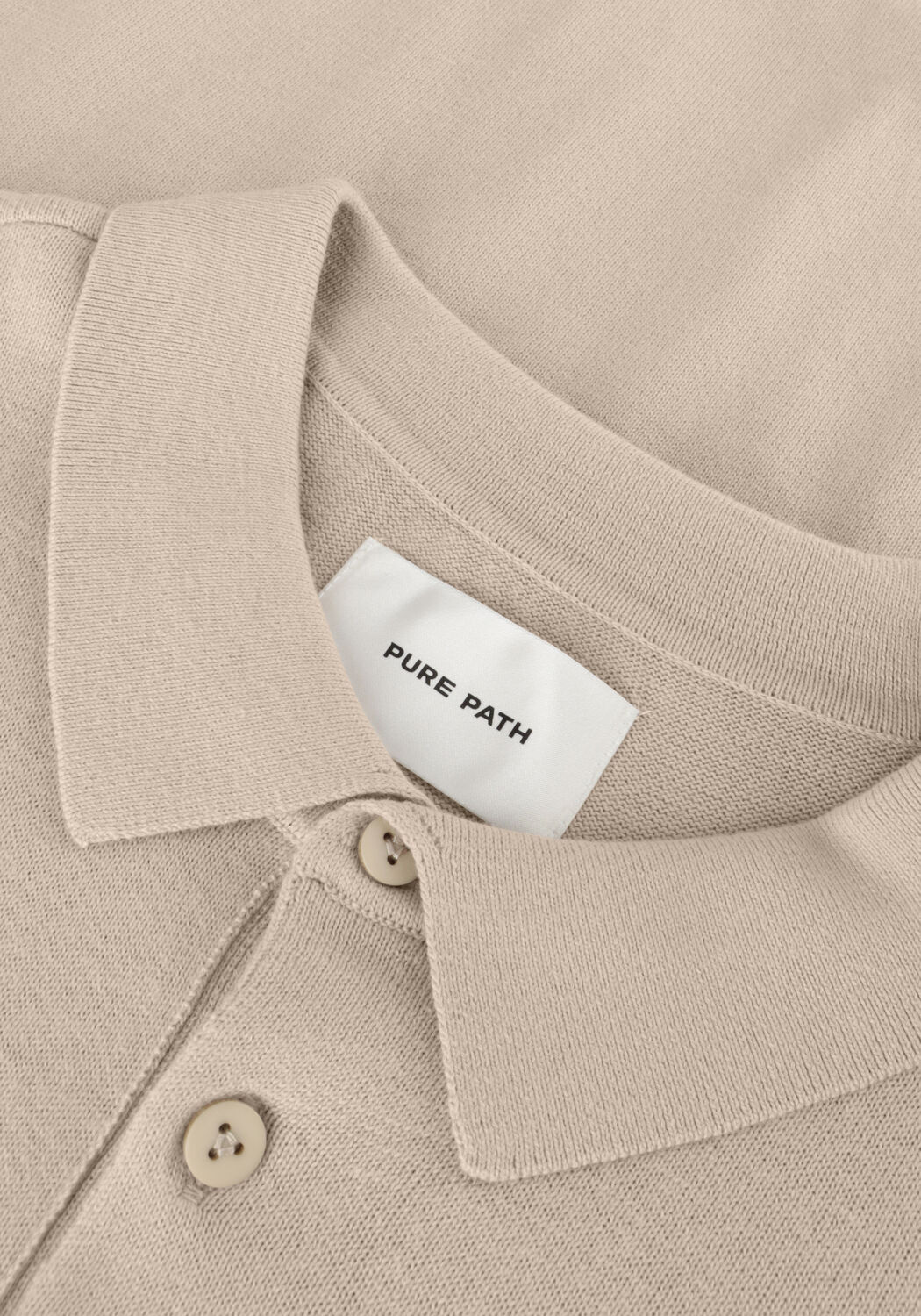 Sand PURE PATH Polo-Shirt KNITTED SHORTSLEEVE POLO BUTTON UP WITH CHEST EMBROIDERY - large