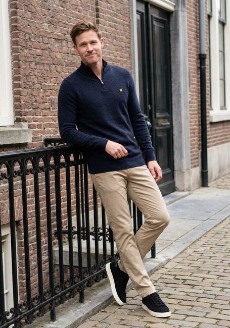 Dunkelblau LYLE & SCOTT Pullover LAMBSWOOL BLEND QUARTER ZIP JUMPER - large