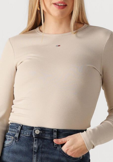 Beige TOMMY JEANS Top TJW SLIM ESSENTIAL RIB LS - large