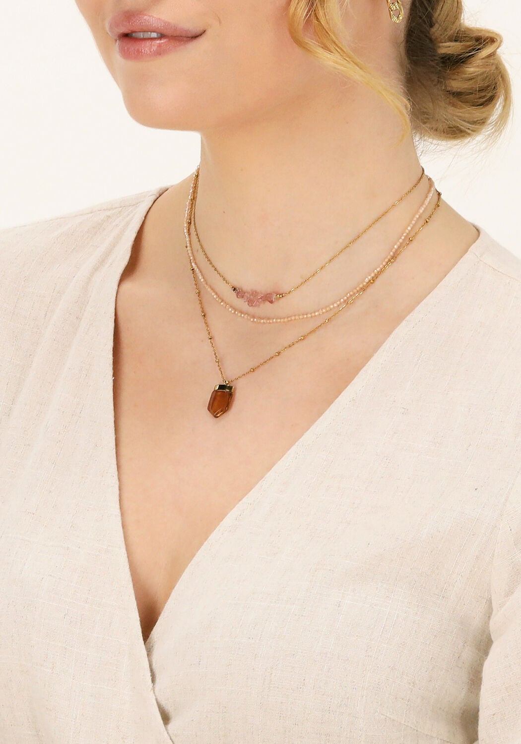 Goldfarbig NOTRE-V Kette KORTE KETTING GLAS STEEN - large