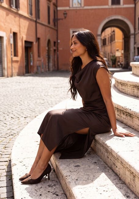 Braune MODSTR&Ouml;M Midikleid TAILORMD DRESS - large