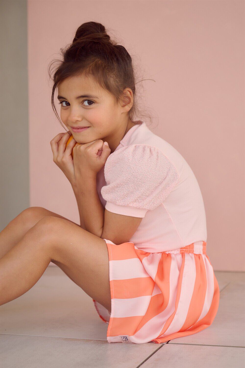 Hell-Pink NONO T-shirt KYOTO RIB JERSEY TOP WITH PUFFED SLEEVES - large