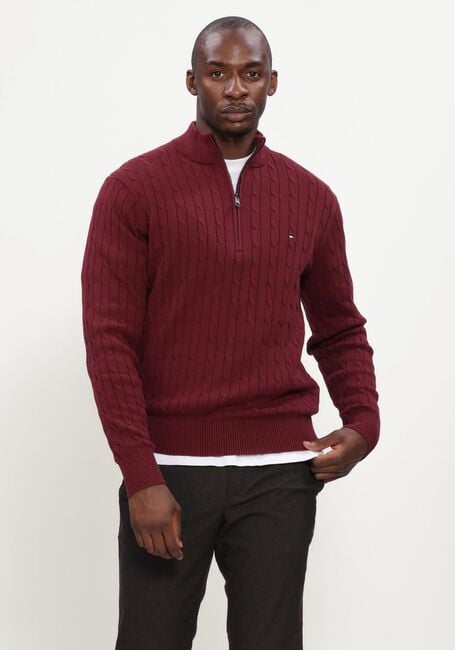 Bordeaux TOMMY HILFIGER Pullover CLASSIC COTTON CABLE ZIP MOCK - large