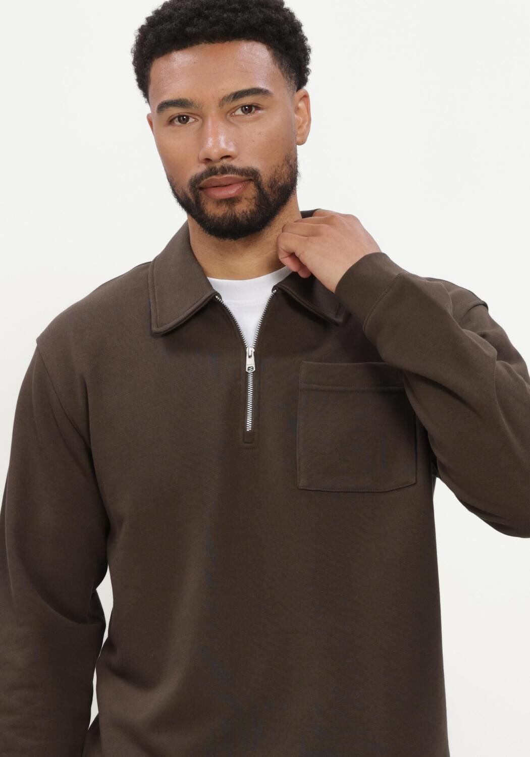 Braune SELECTED MEN Pullover SLMSCOTT LS HALF ZIP SWEAT - large