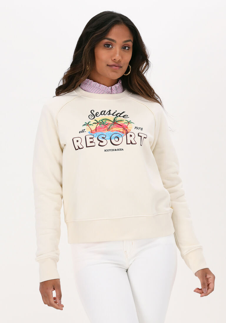 beige scotch & soda sweatshirt relaxed-fit raglan crew-neck sweat with artwork