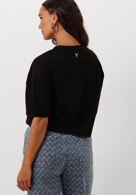 Schwarze ALIX THE LABEL T-shirt LADIES KNITTED TRAVEL CROPPED T-SHIRT - large
