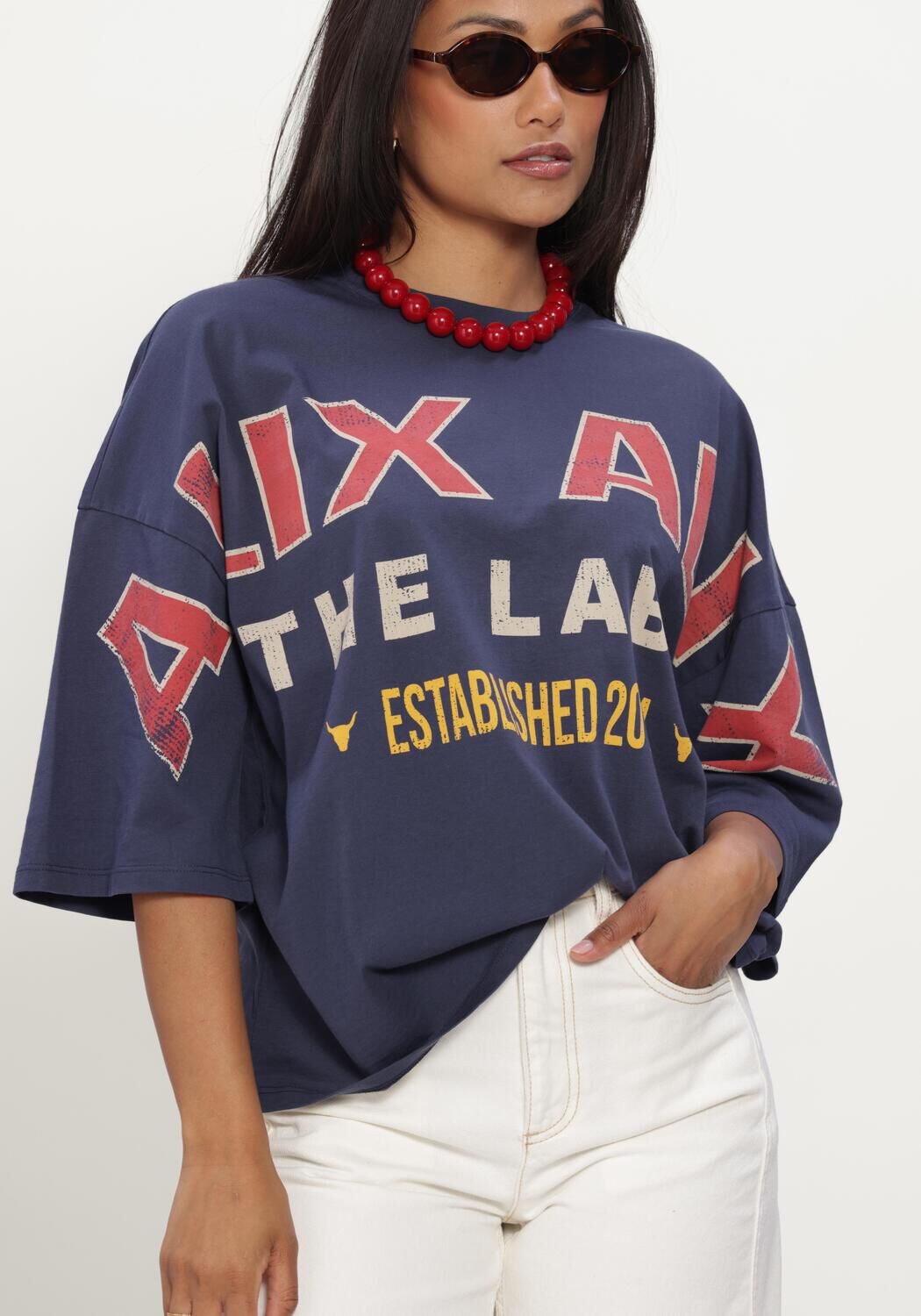 Blaue ALIX THE LABEL Tops & T-shirts LADIES KNITTED BIG ALIX ALIX T-SHIRT - large