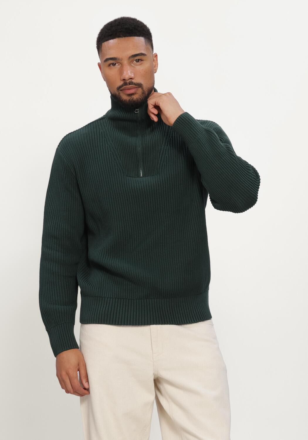 Dunkelgr&uuml;n SELECTED MEN Pullover SLMDRY LS KNIT HALF ZIP - large