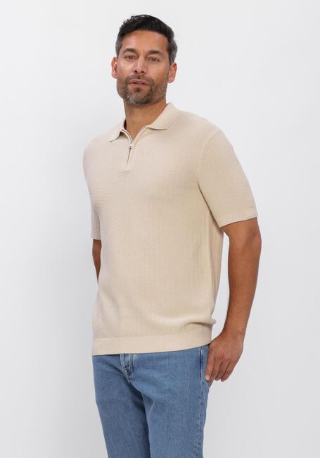 Beige SELECTED MEN Polos & T-Shirts SLHCRAN SS KNIT STRUCTURE ZIP  POLO NOOS - large