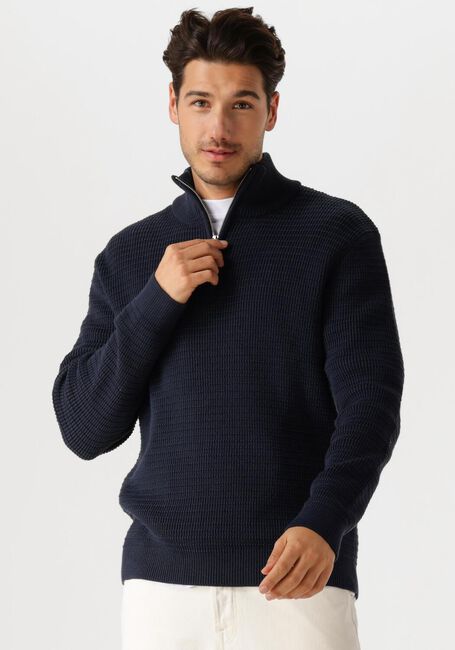 Blaue SELECTED MEN Pullover SLHTHEO LS KNIT STRUCTURE HALF ZIP - large