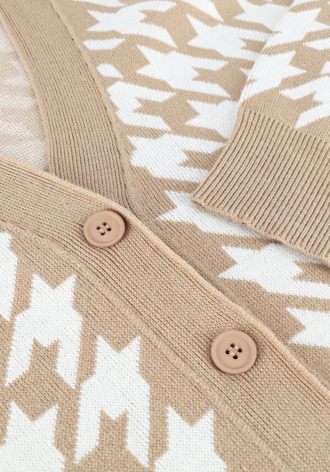 Camelfarbene RIANNE MEIJER x NA-KD Strickjacke HOUNDSTOOTH LONG CARDIGAN - large