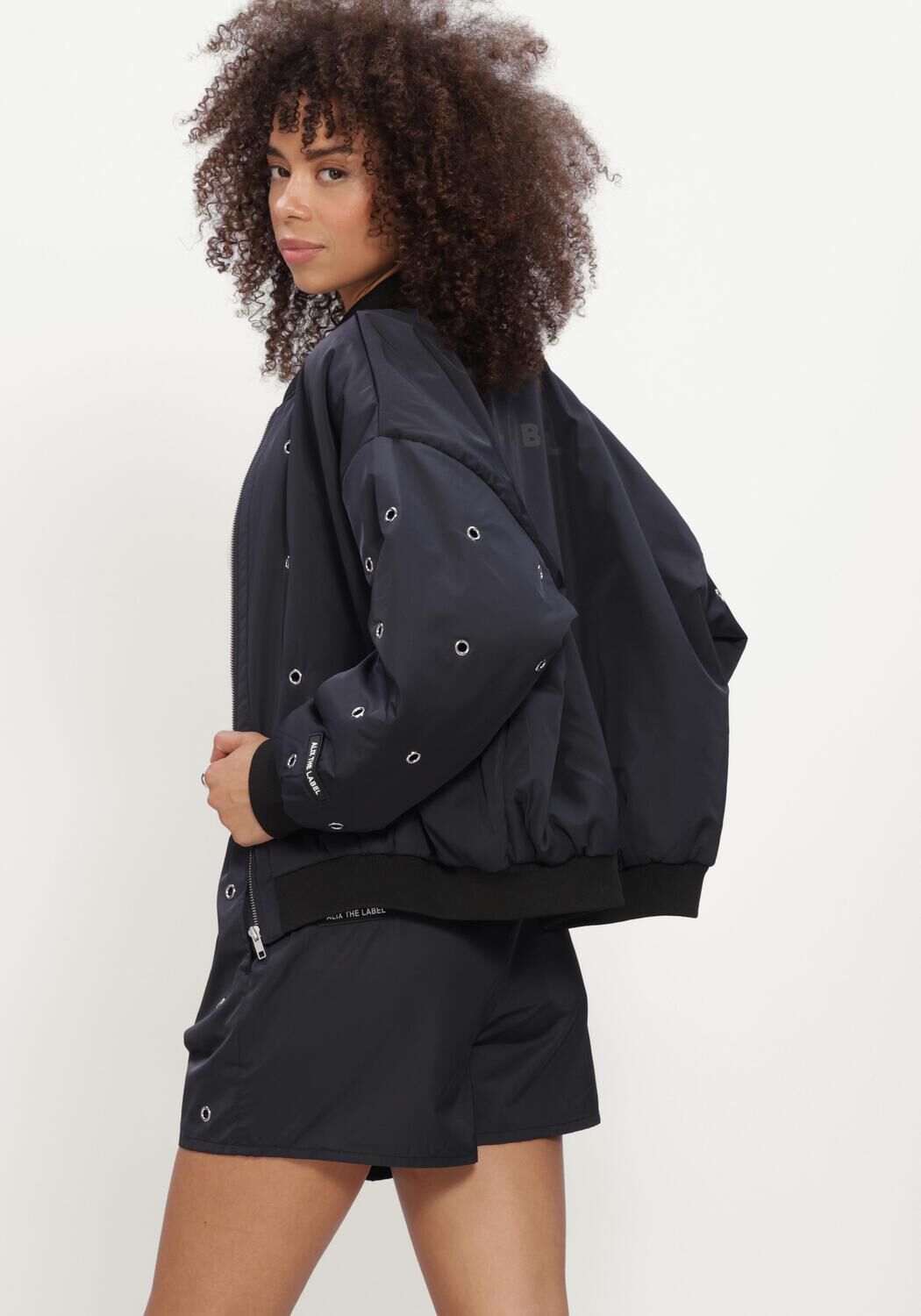 Dunkelblau ALIX THE LABEL Jack LADIES WOVEN EYELET BOMBER - large