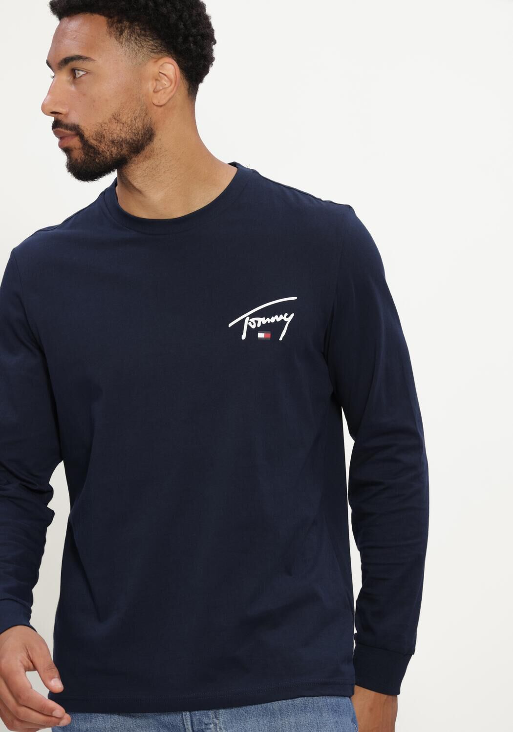 Dunkelblau TOMMY JEANS T-shirt TJM SLIM SIGNATURE CHEST TEE LS - large