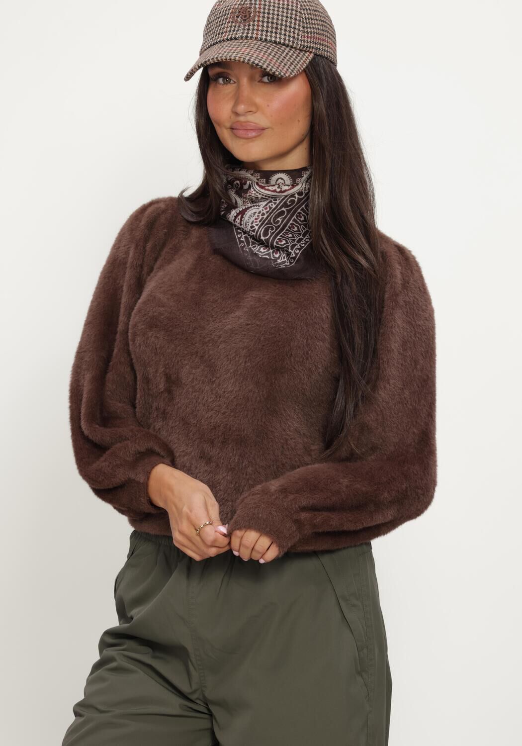 Braune CATWALK JUNKIE Pullover FUZZY PUFF SLEEVE KNIT - large