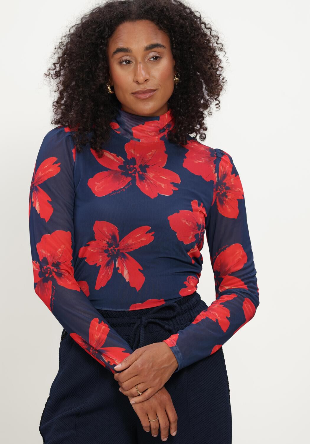 Dunkelblau POM AMSTERDAM Top ROMI MESH BLOOM - large