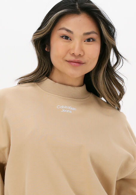 Sand CALVIN KLEIN Sweatshirt STACKED LOGO MOCKNECK SWEATSHIRT - large