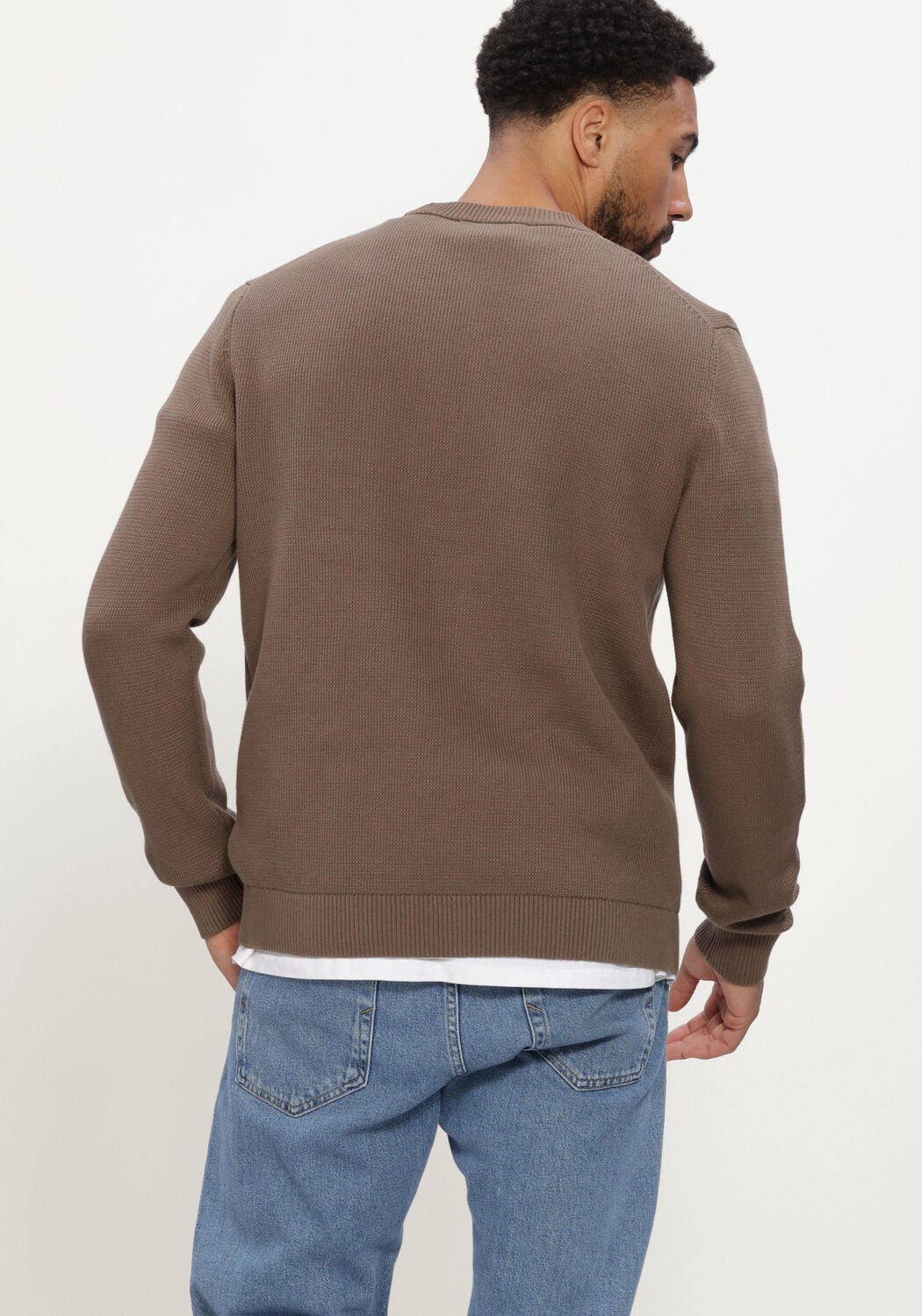 Camelfarbene SELECTED MEN Pullover SLHDANE LS KNIT STRUCTURE CREW NECK NOOS - large