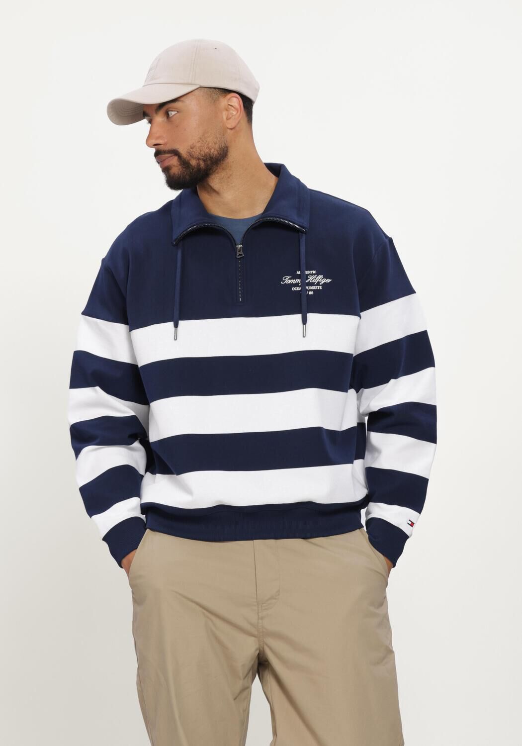 Dunkelblau TOMMY HILFIGER Pullover NAUTICAL BLOCK STRIPE 1/4 ZIP - large