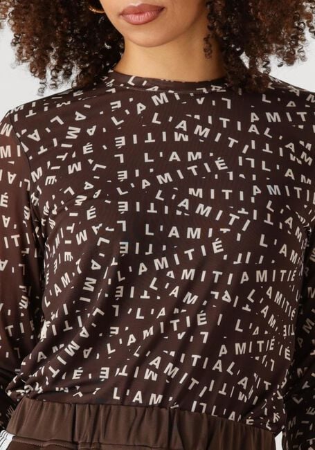 Braune HAUTE L'AMITIÉ Top L'AMITIE MESH LS O-NECK - large