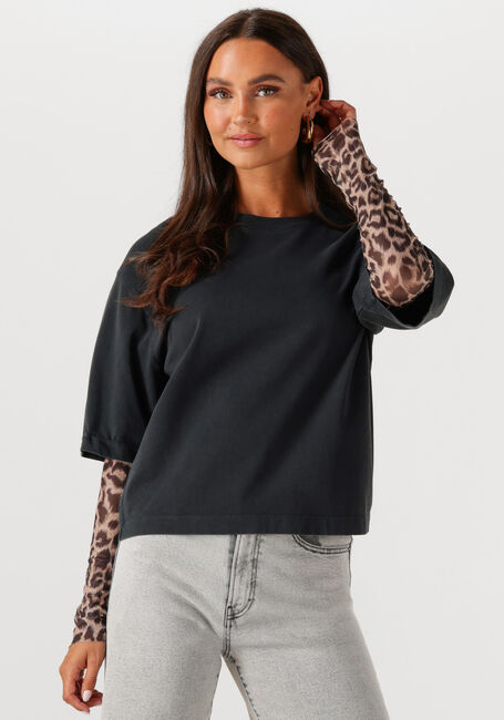 Schwarze CATWALK JUNKIE T-shirt LOOSE FIT TSHIRT WITH LEOPARD MESH SLEEVES - large