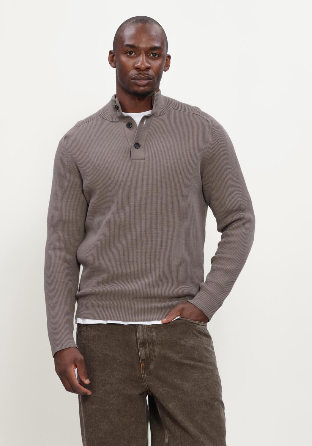 Taupe GENTI Pullover TURTLE BUTTON LS - large