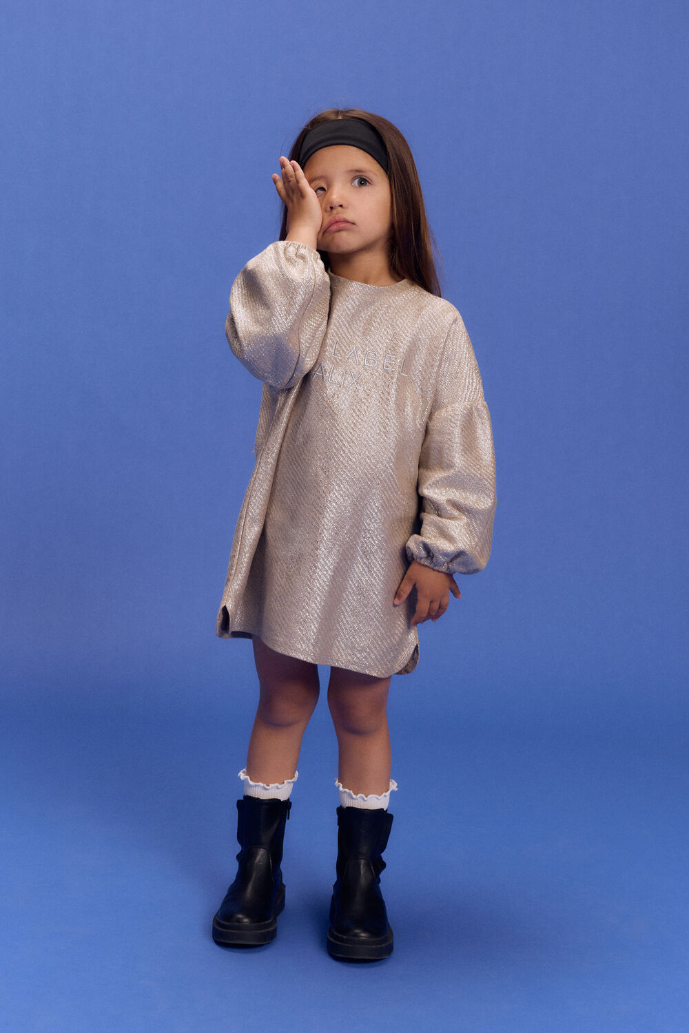 Goldfarbene ALIX MINI Minikleid KNITTED SILVER DRESS - large