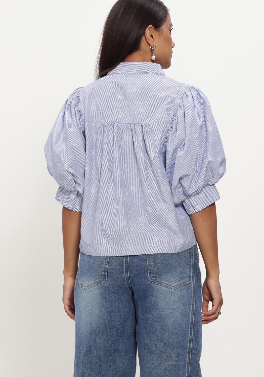 Blaue NEO NOIR Blusen ETTA FLOWER STRIPE SHIRT - large
