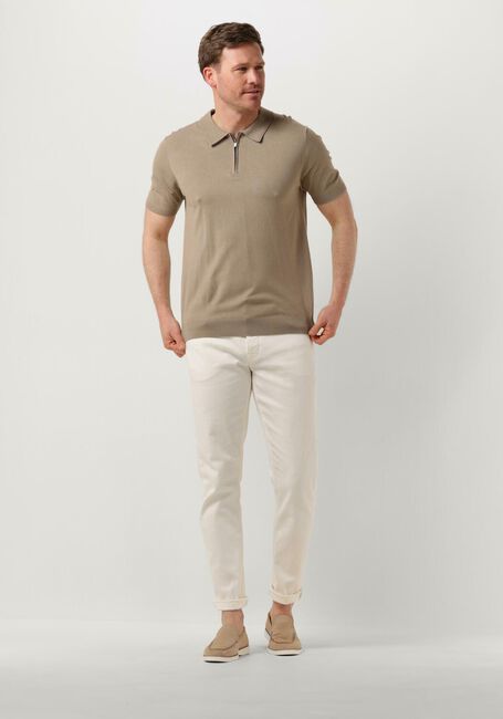 Taupe PURE PATH Polo-Shirt KNITTED SHOTSLEEVE POLO HALF ZIP WITH CHEST EMBROIDERY - large