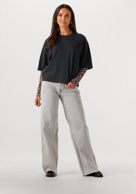 Schwarze CATWALK JUNKIE T-shirt LOOSE FIT TSHIRT WITH LEOPARD MESH SLEEVES - large