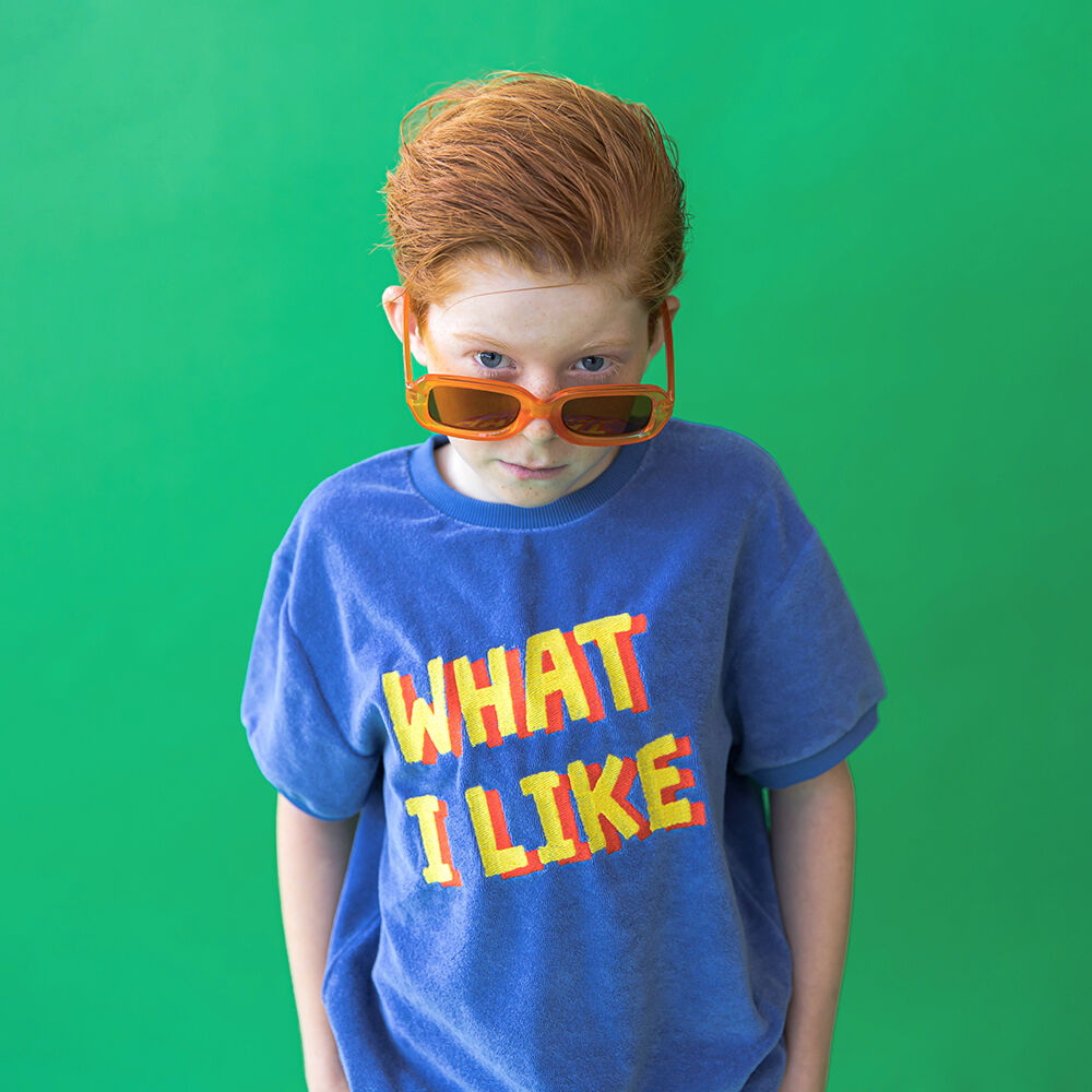 Blaue CARLIJNQ T-shirt WHAT I LIKE - SWEATERR SHORT SLEEV E WITH EMBROIDERY - large