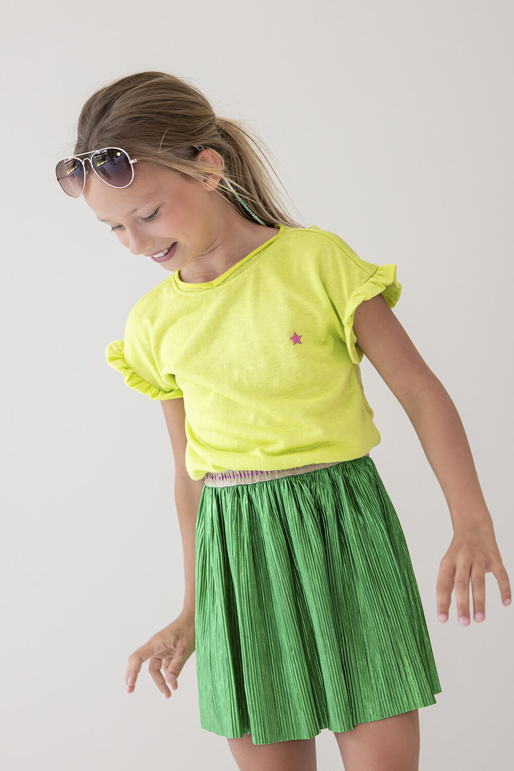 Gr&uuml;ne LIKE FLO Minirock METALLIC PLISSE SKIRT - large