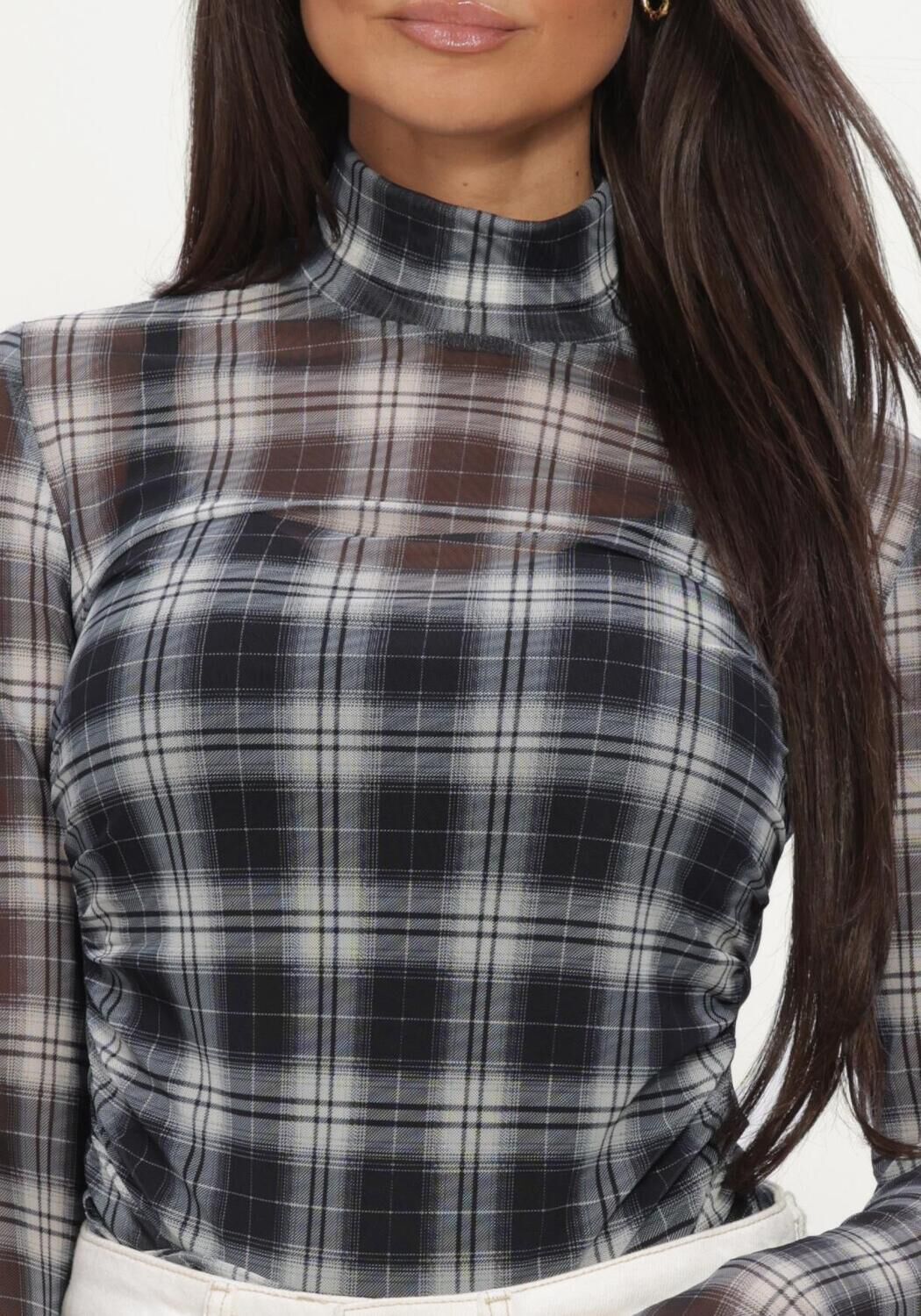 Schwarze DANTE6 Tops & T-shirts CASHA PRINTED CHECK MESH TOP - large