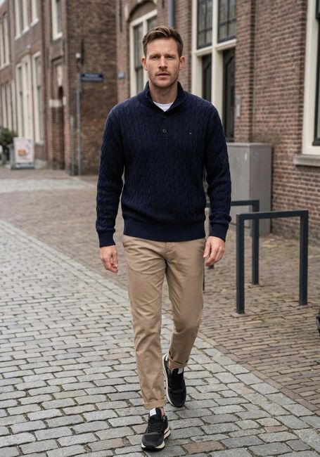 Dunkelblau TOMMY HILFIGER Pullover CLASSIC COTTON CABLE BTTN MOCK - large