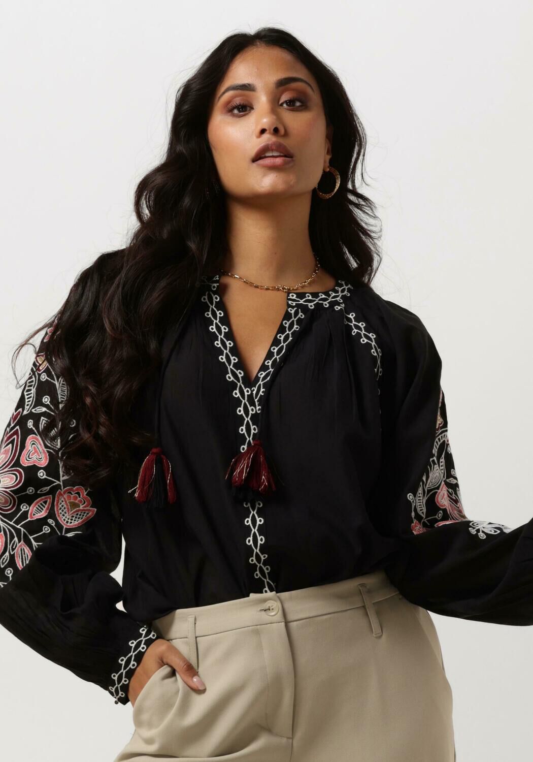 Schwarze SUMMUM Blusen TOP SUSHI VOILE EMBROIDERY - large