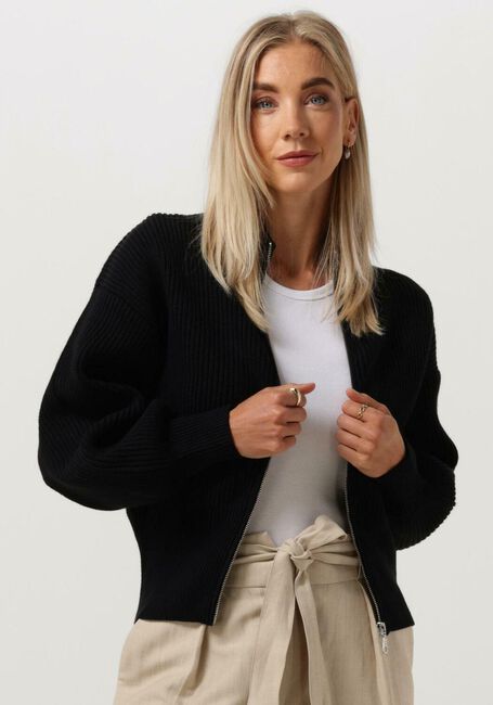 Schwarze GESTUZ Strickjacke EMBLAGZ ZIPPED CARDGIAN - large