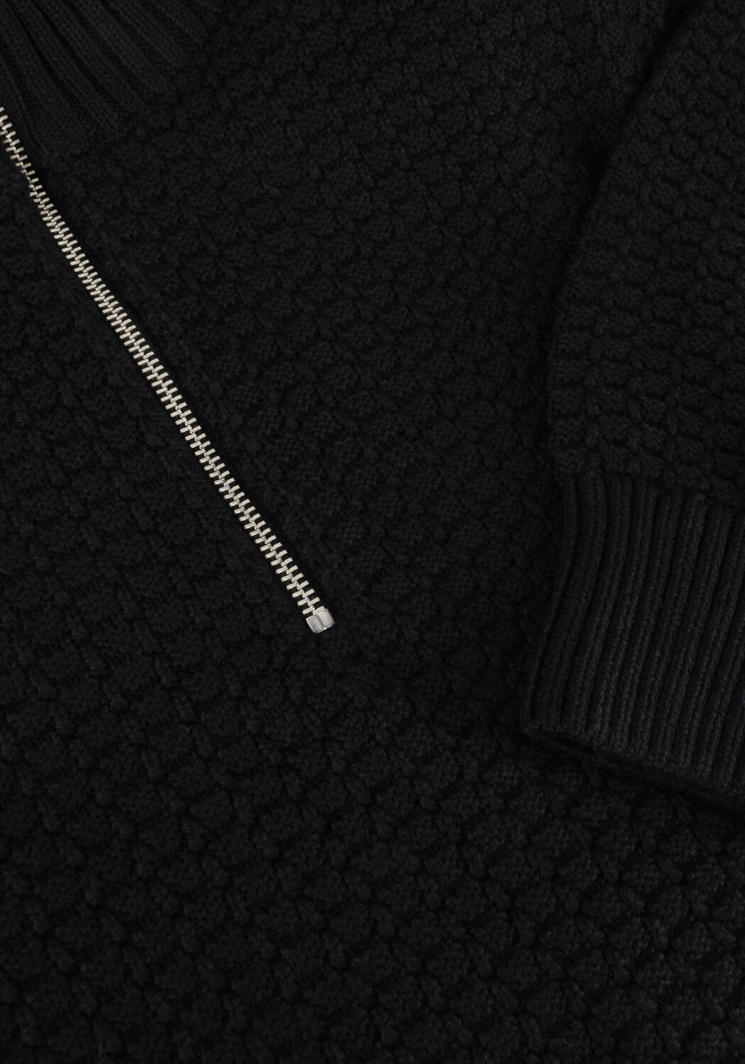 Schwarze SELECTED MEN Pullover SLHTHIM LS KNIT STRUCTURE HALF ZIP - large