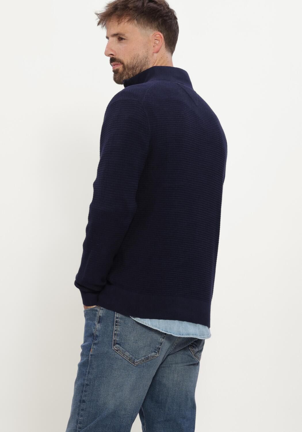 Dunkelblau TOMMY HILFIGER Pullover PIMA CTN CASH STRUCTURE ZIP MOCK - large