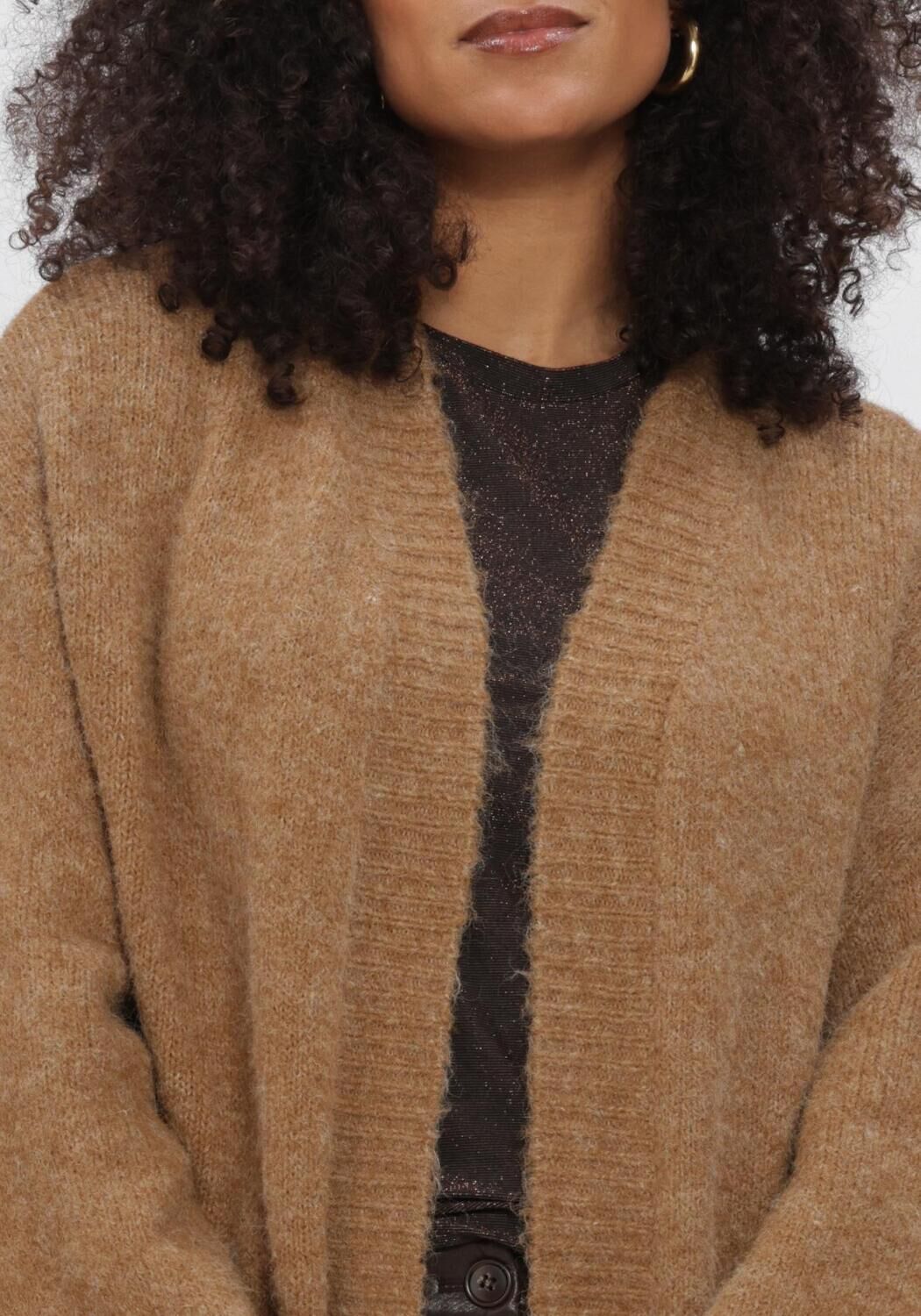 Camelfarbene SUMMUM Jack PUFF SLEEVE CARDIGAN COZY MELANGE KNIT - large