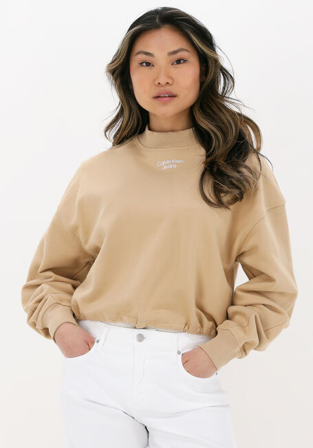 Sand CALVIN KLEIN Sweatshirt STACKED LOGO MOCKNECK SWEATSHIRT - large