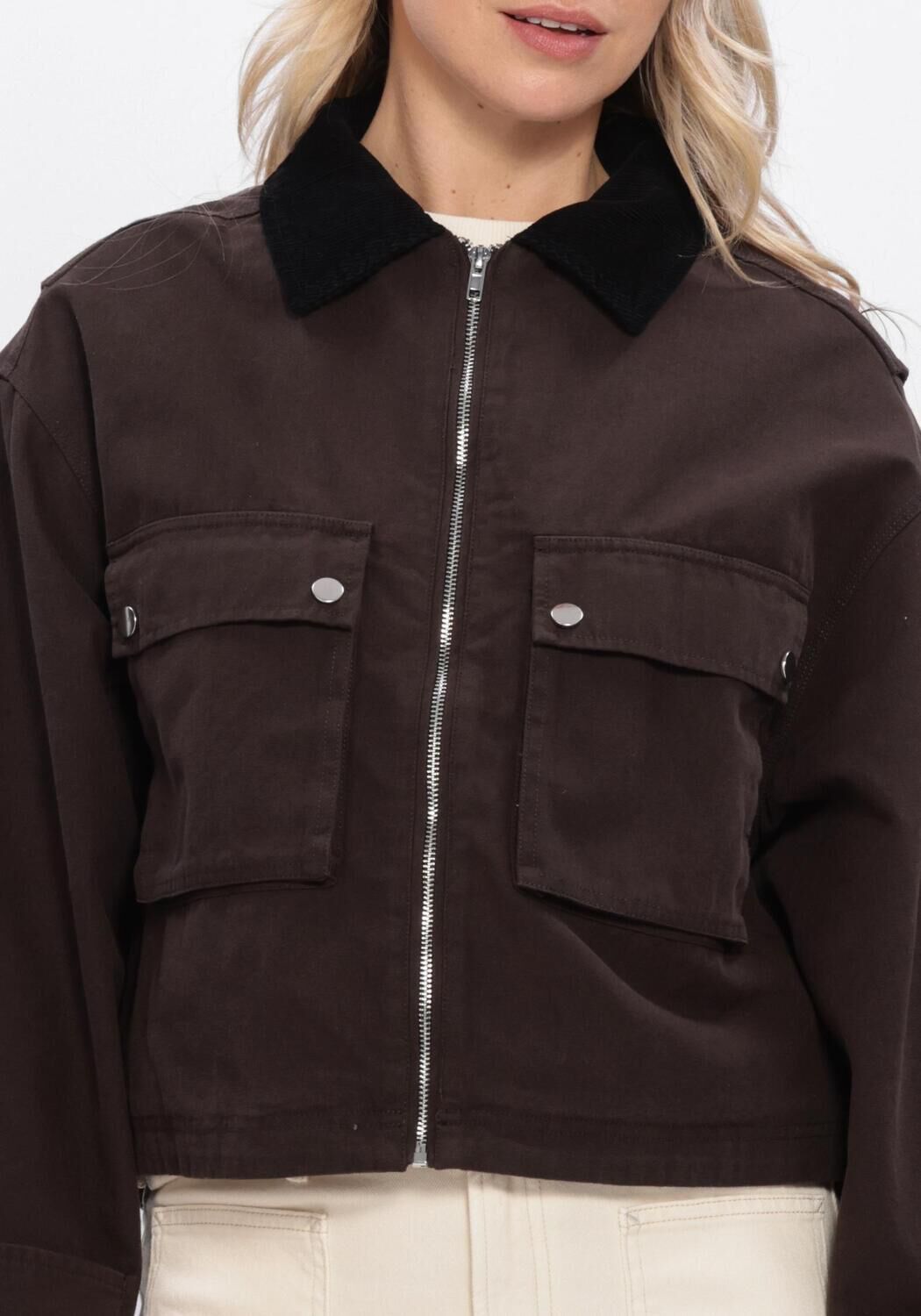 Braune NEO NOIR Lederjack RIVERA CANVAS BOXY JACKET - large