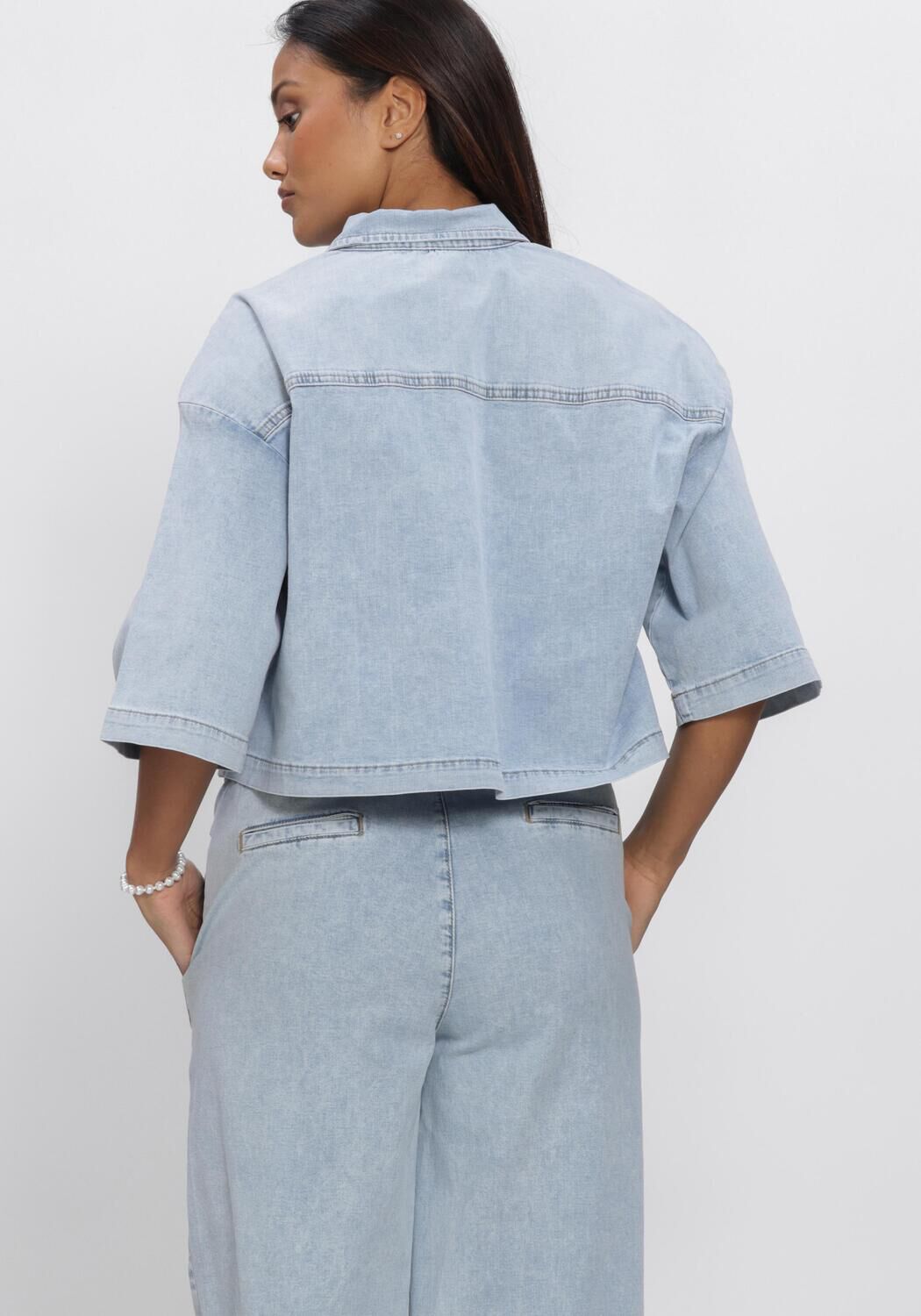 Blaue JANSEN AMSTERDAM Jeansjacke MABEL JASJE LLBD 732 LIGHT DEMIN SHORT SLEEVE WIDE FIT - large