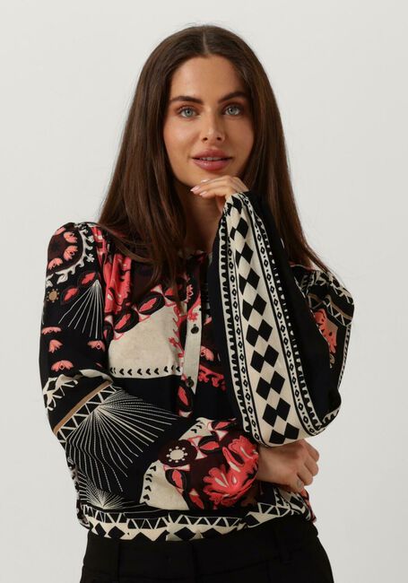 Schwarze SUMMUM Blusen TOP SCARF PRINT - large