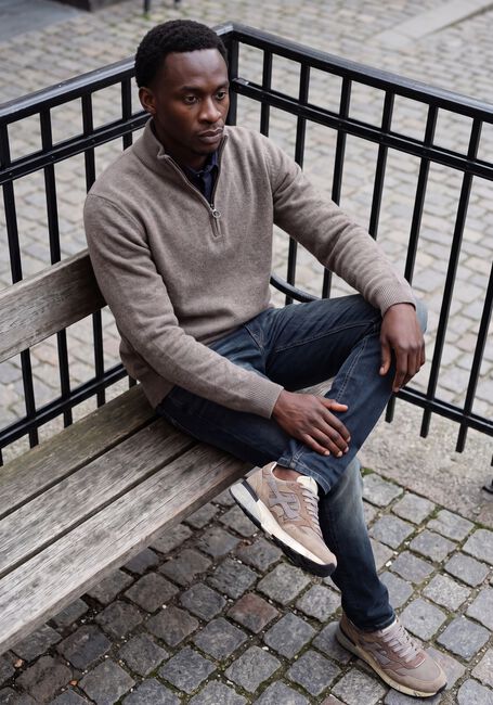 Taupe BARBOUR Pullover HOLDEN HALF ZIP KNITTED JUMPER KNITWEAR - large