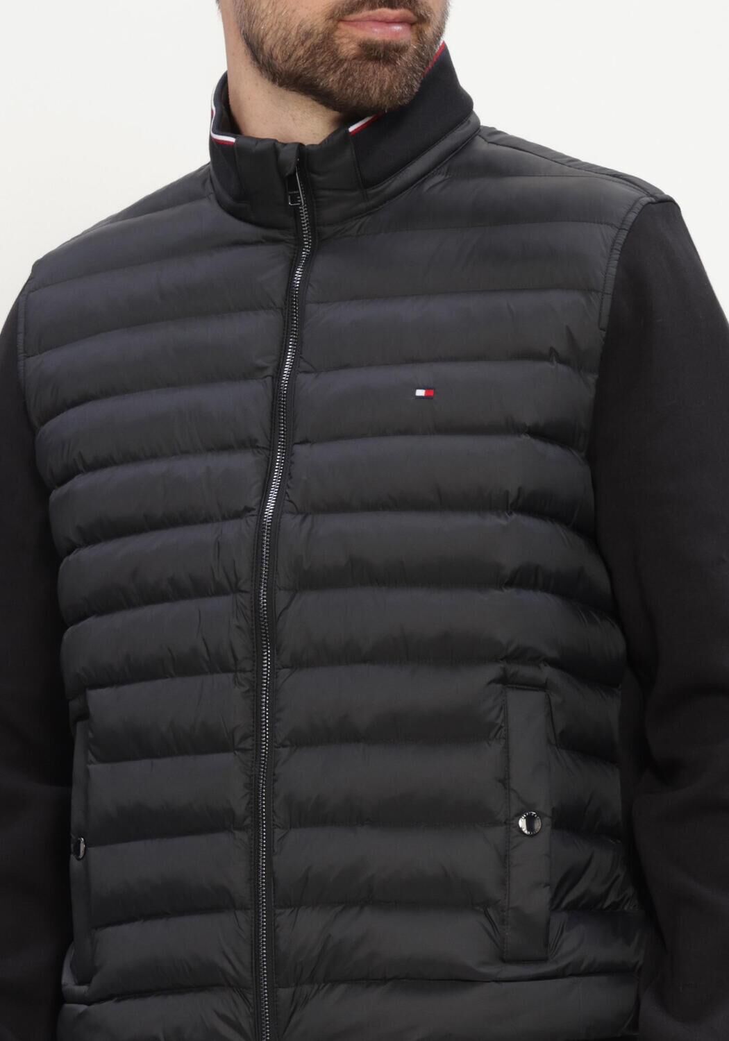 Schwarze TOMMY HILFIGER Pullover MIX MEDIA ESS RWB STAND COLLAR - large