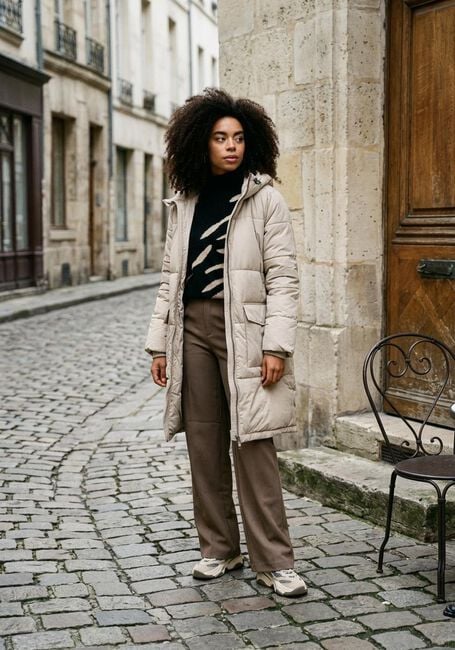 Beige OBJECT Wattierte Jack OBJZHANNA L/S LONG JACKET NOOS - large