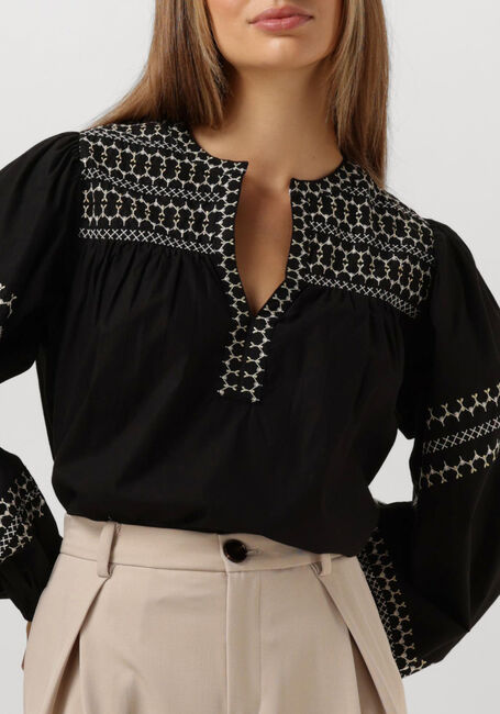 Schwarze SUMMUM Top TOP EMBROIDERED COTTON POPLIN - large