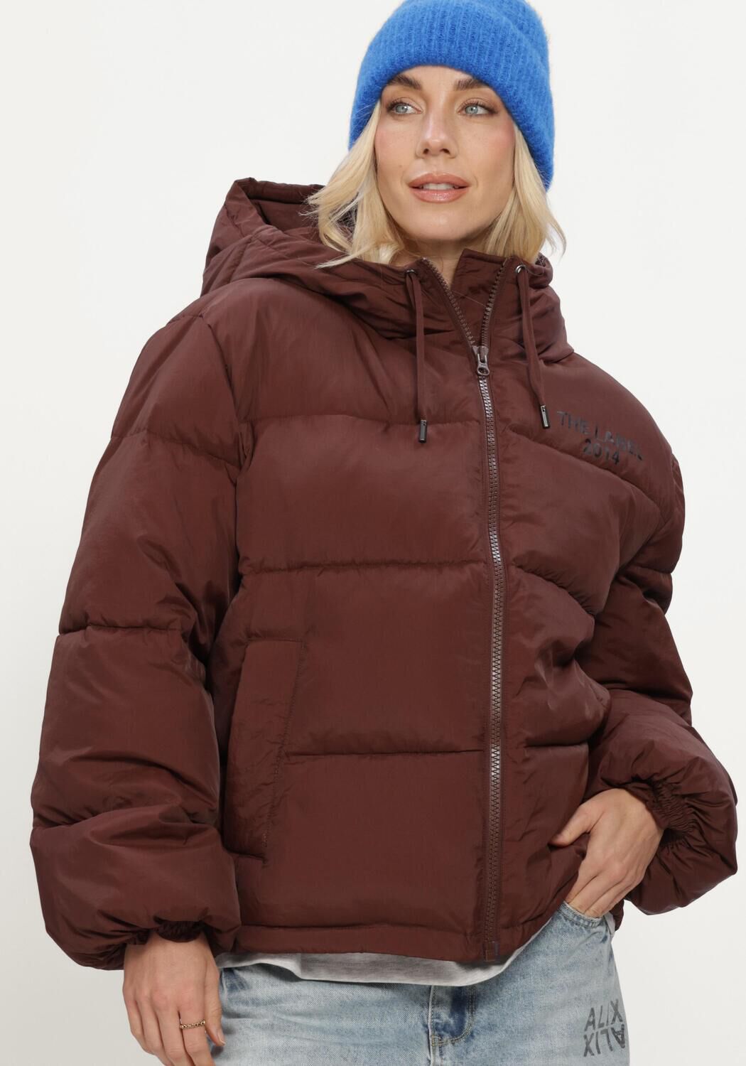 Braune ALIX THE LABEL Wattierte Jack LADIES WOVEN PUFFER COAT - large