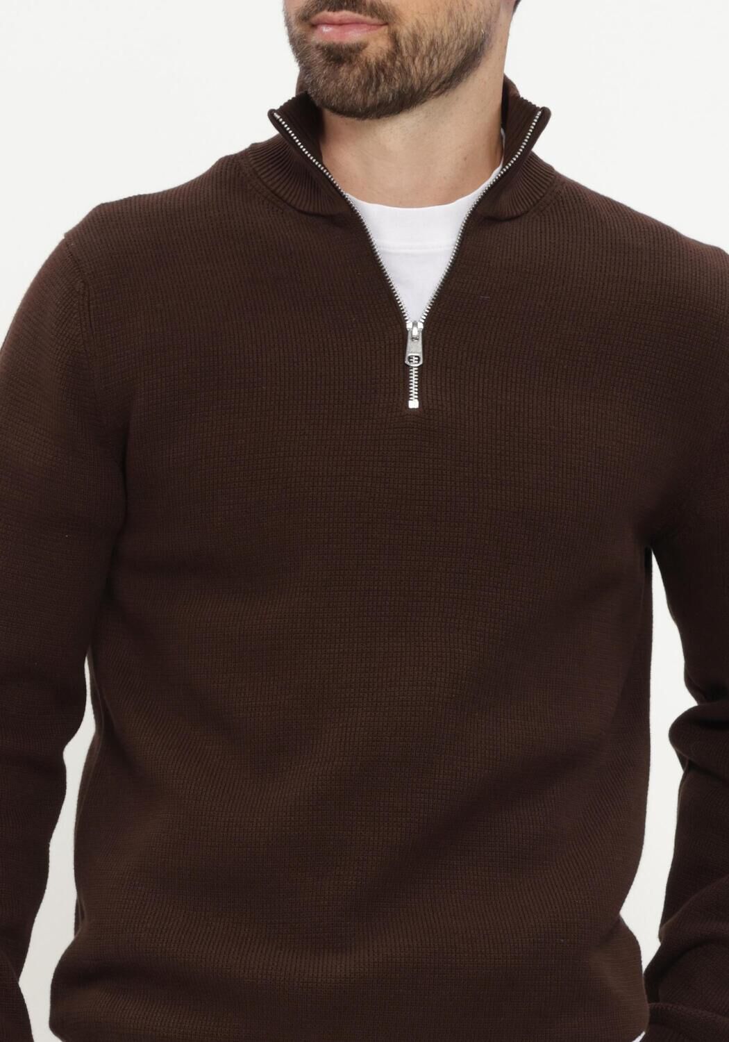 Blaue SELECTED MEN Pullover SLHDANE LS KNIT STRUCTURE HALF ZIP NOOS - large