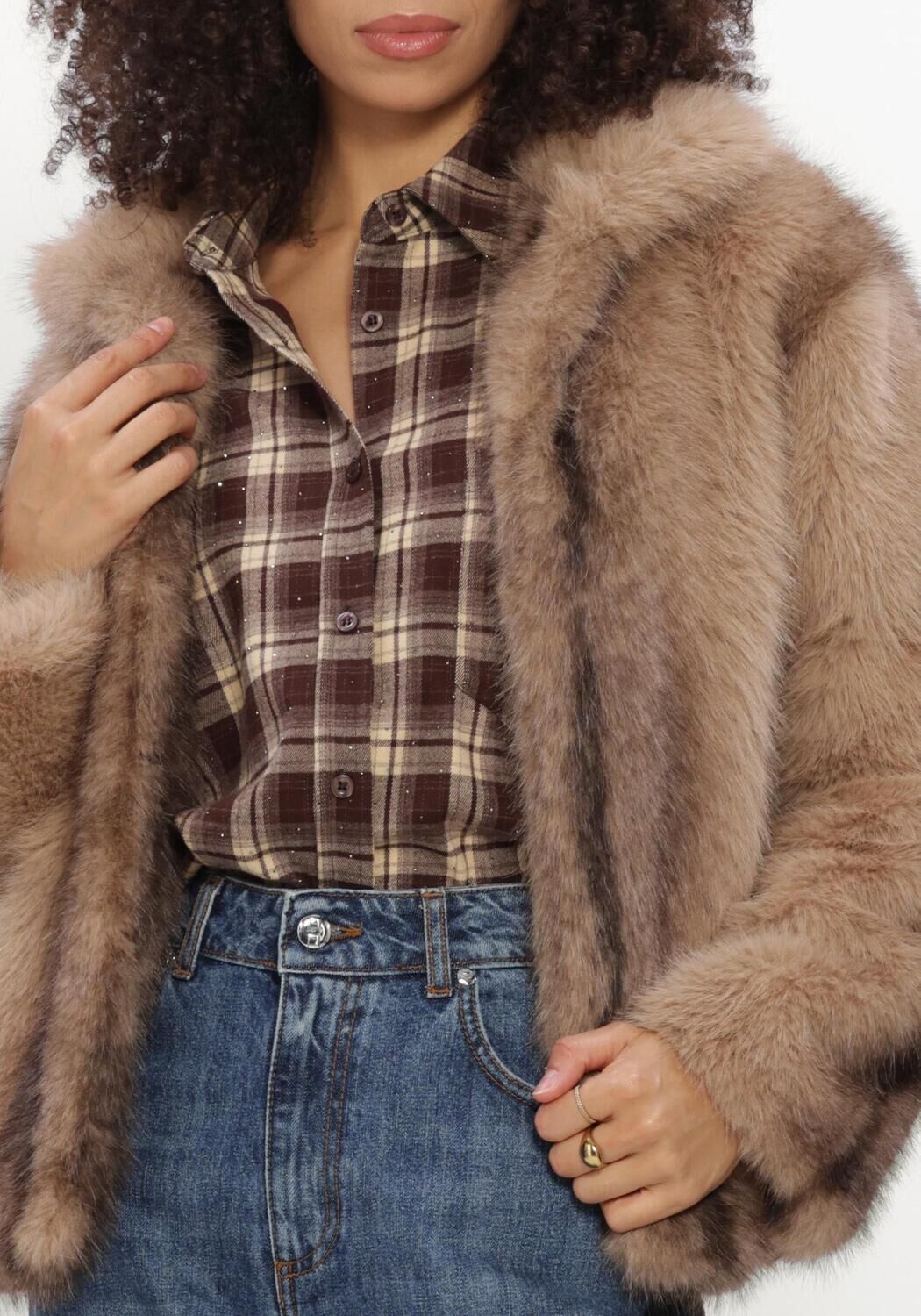 Beige SILVIAN HEACH Fake-Fur-Jack FURCOAT RISPAR - large